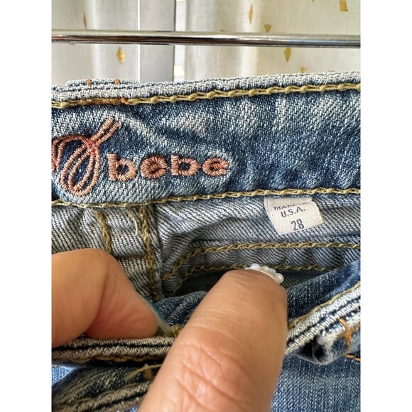 Vintage Y2K Bebe Kayla 5 Pocket Cropped Capri Medium Washed Denim Jeans 28 - Picture 5 of 7